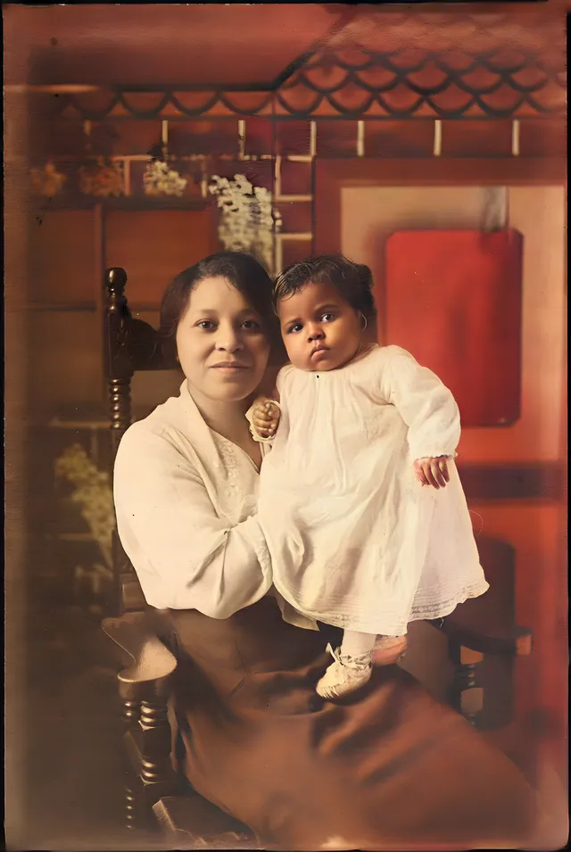 A mother and her baby, restored and colorized by Fondly